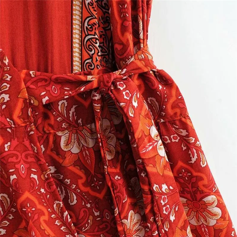 Boho Maxi Dress, Sundress, Wrap Dress, Red Ruby