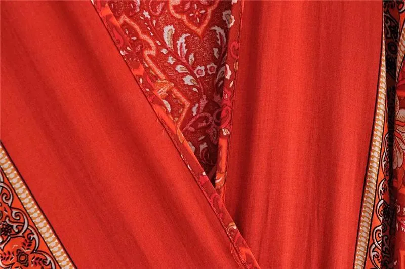 Boho Maxi Dress, Sundress, Wrap Dress, Red Ruby