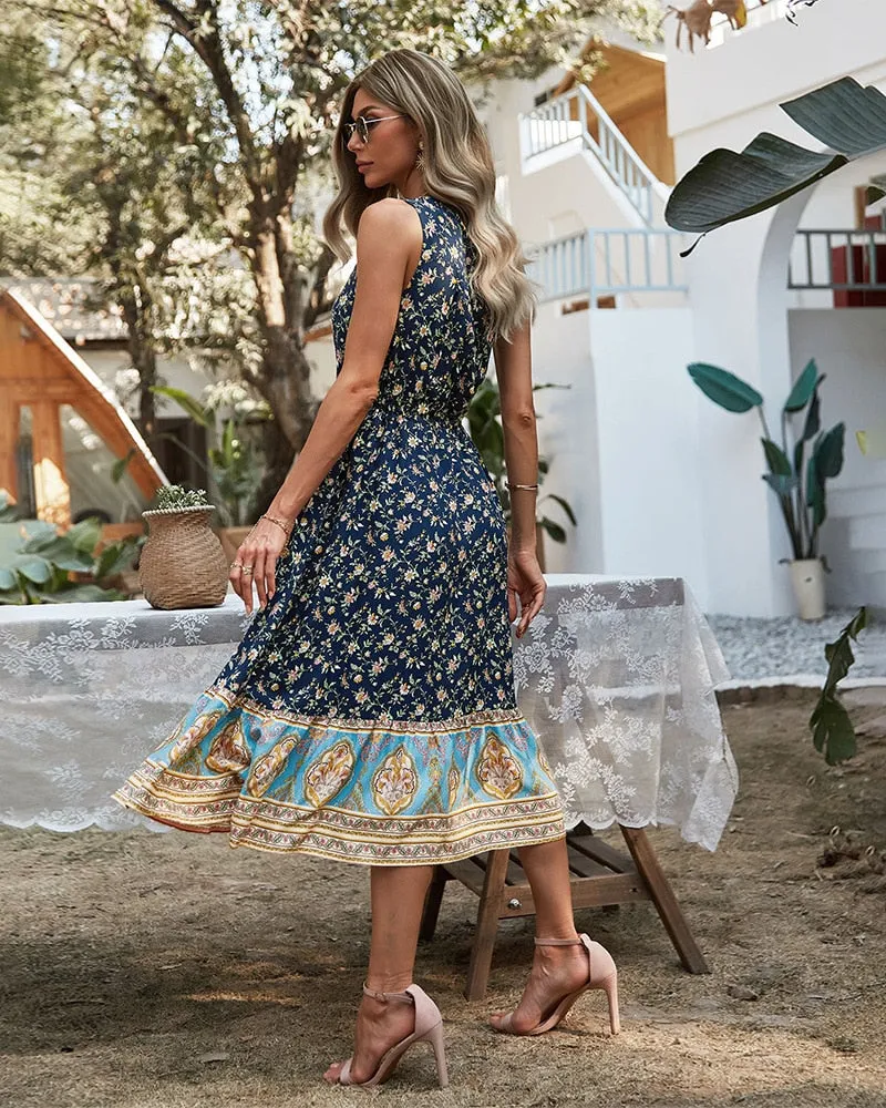 Boho Midi Dress, Sundress, Danielle  in Yellow