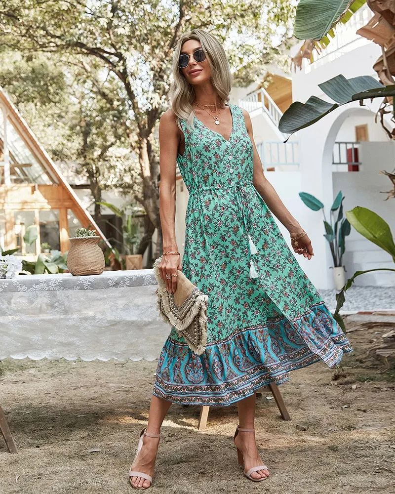 Boho Midi Dress, Sundress, Danielle  in Yellow