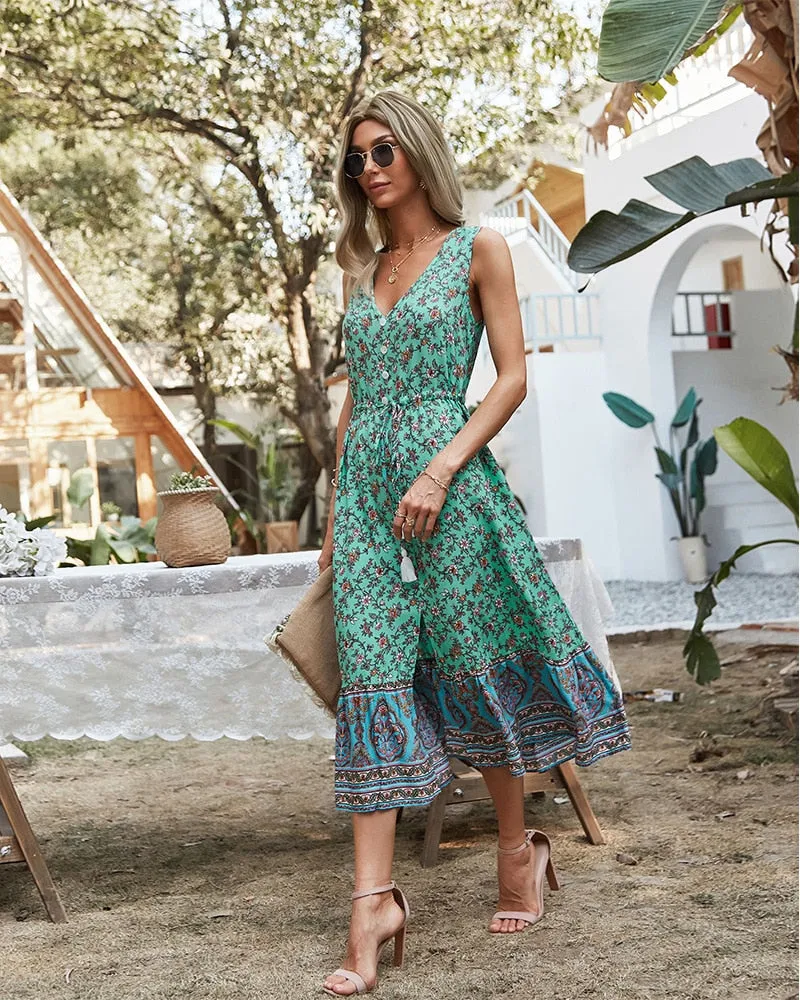 Boho Midi Dress, Sundress, Danielle  in Yellow