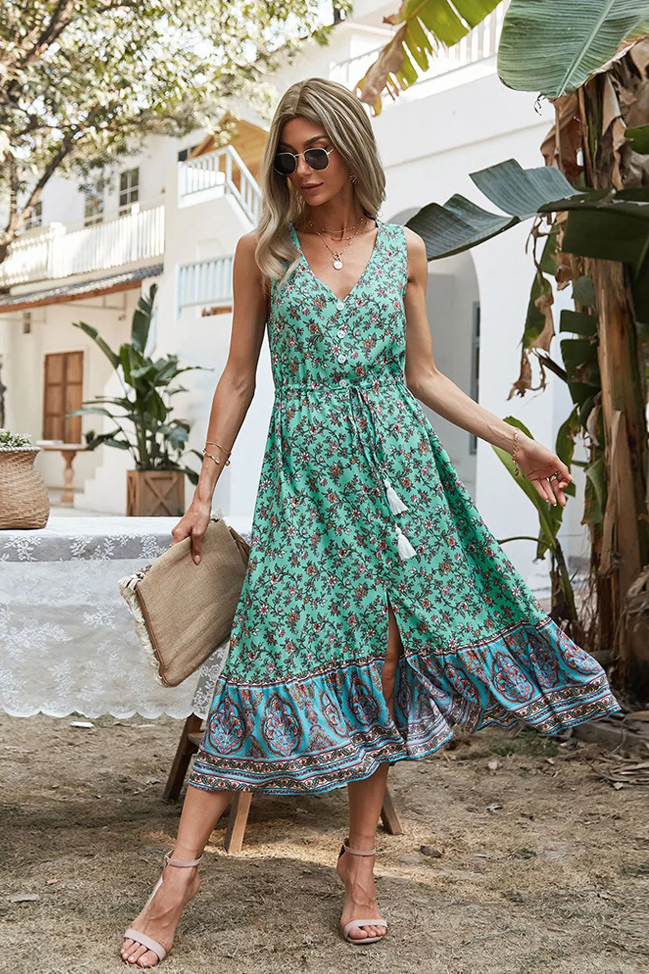 Boho Midi Dress, Sundress, Danielle  in Yellow