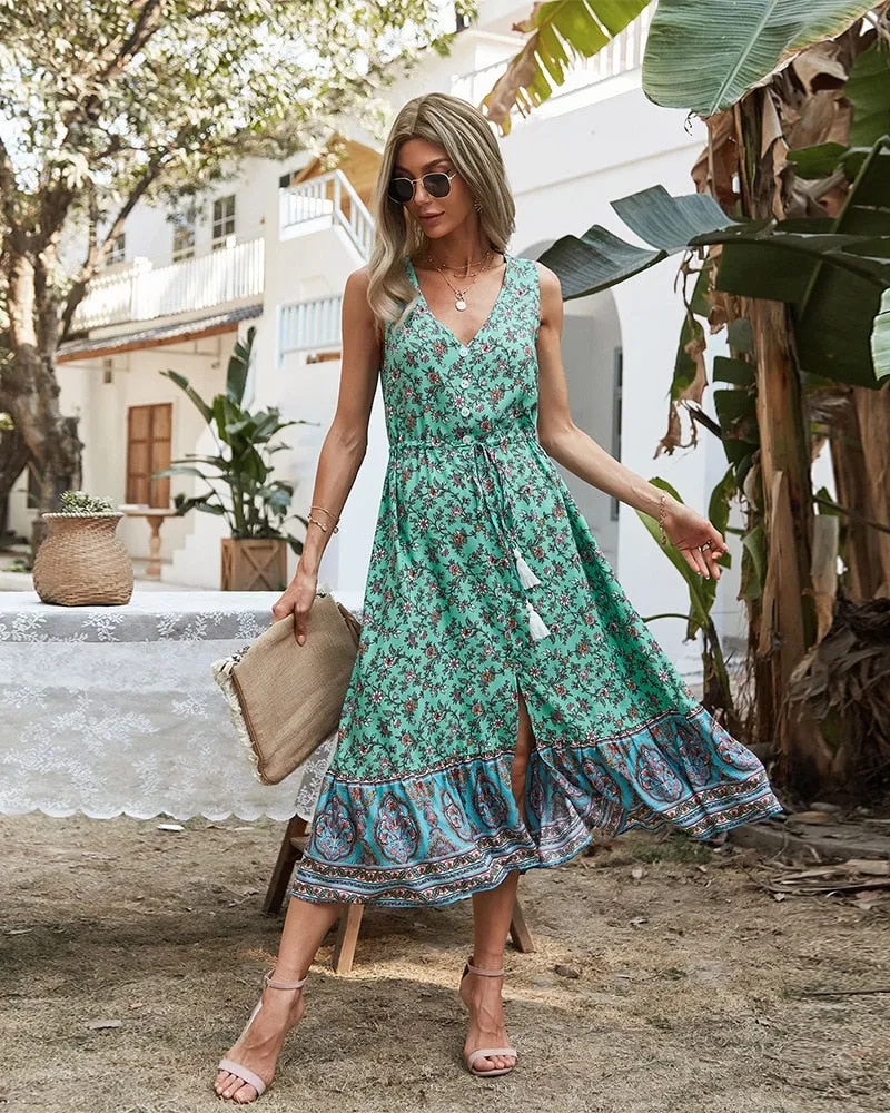 Boho Midi Dress, Sundress, Danielle  in Yellow