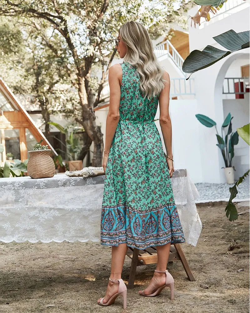 Boho Midi Dress, Sundress, Danielle  in Yellow