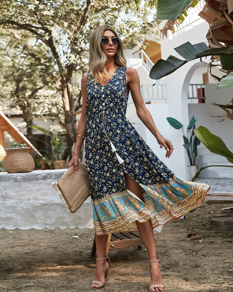 Boho Midi Dress, Sundress, Danielle  in Yellow