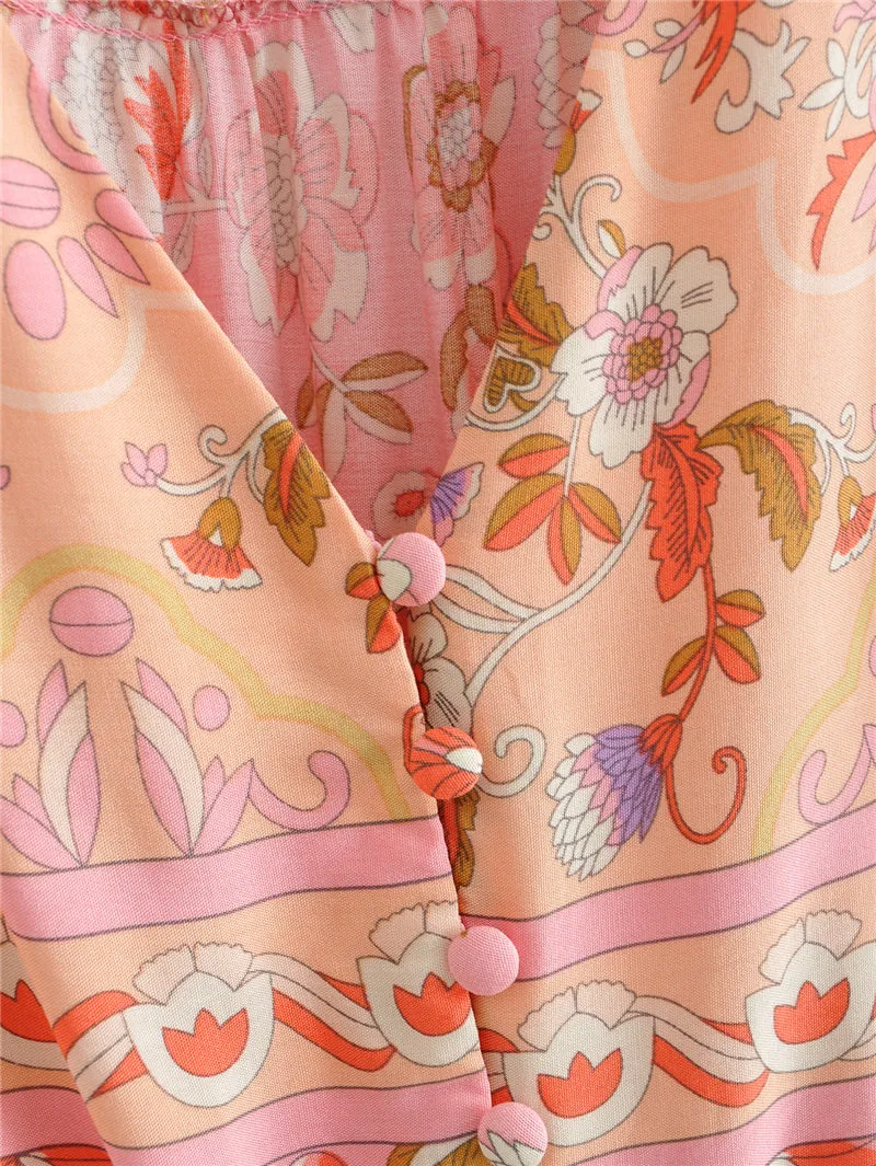 Boho Midi Dress, Sundress, Pink Camelia