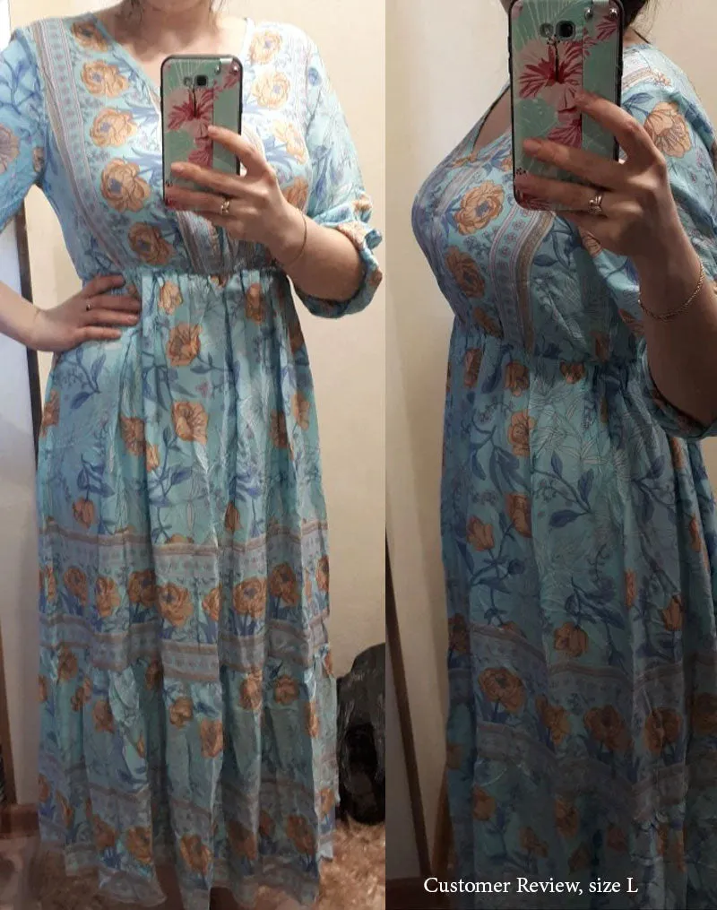Boho Midi Dress, Sundress, Viola in Pink Rose
