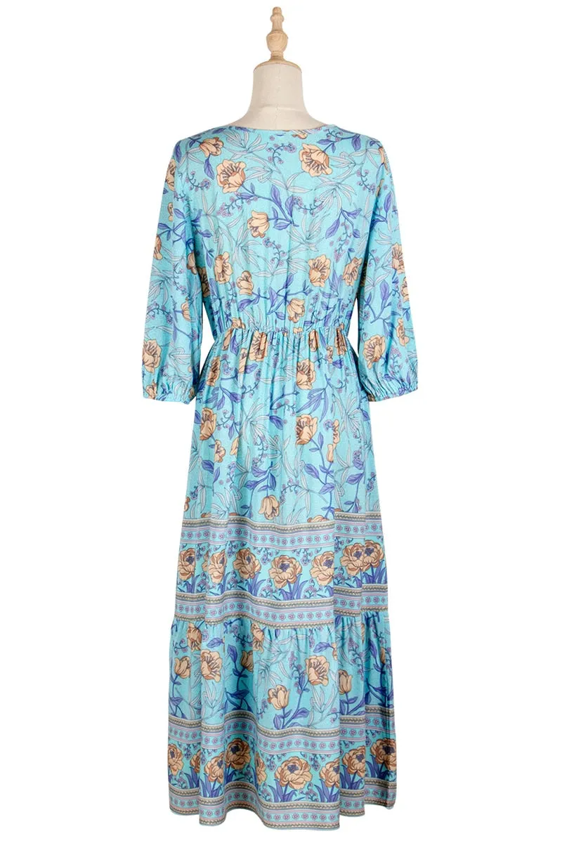 Boho Midi Dress, Sundress, Viola in Pink Rose