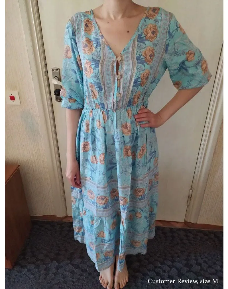 Boho Midi Dress, Sundress, Viola in Pink Rose