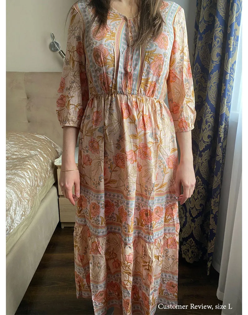 Boho Midi Dress, Sundress, Viola in Pink Rose