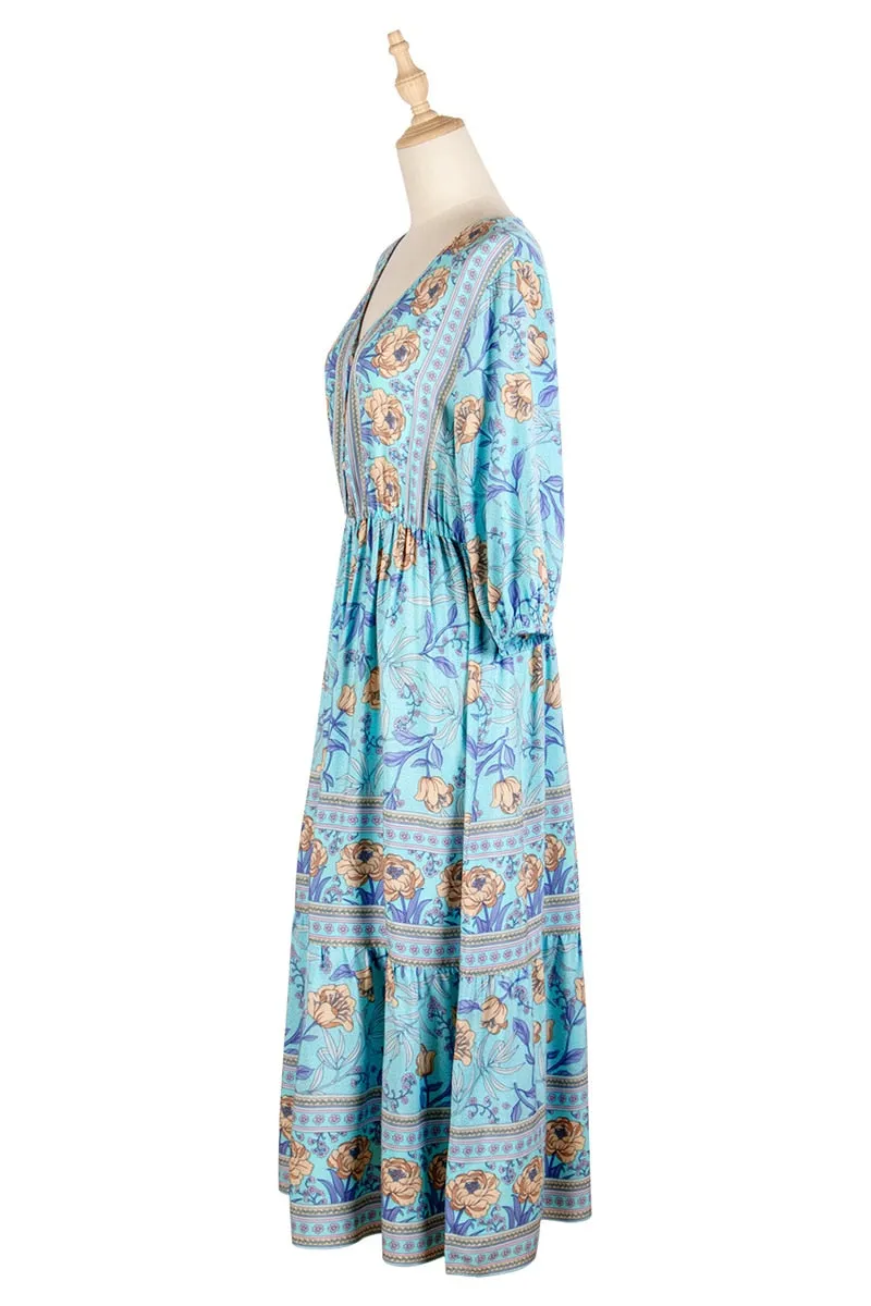 Boho Midi Dress, Sundress, Viola in Pink Rose
