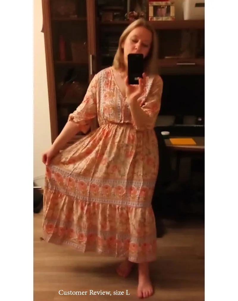 Boho Midi Dress, Sundress, Viola in Pink Rose
