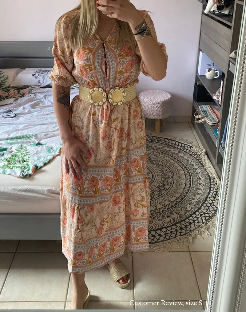 Boho Midi Dress, Sundress, Viola in Pink Rose