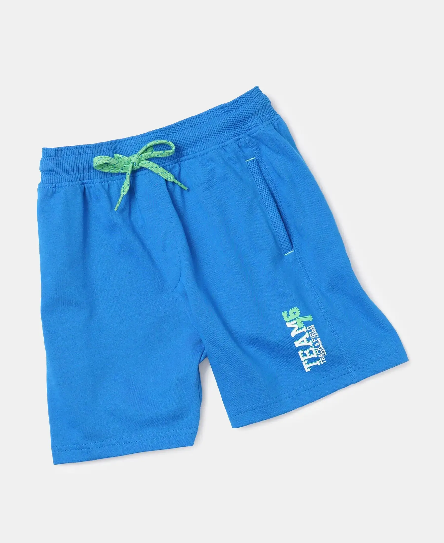 Boy's Super Combed Cotton Rich Graphic Printed Shorts - Neon Blue