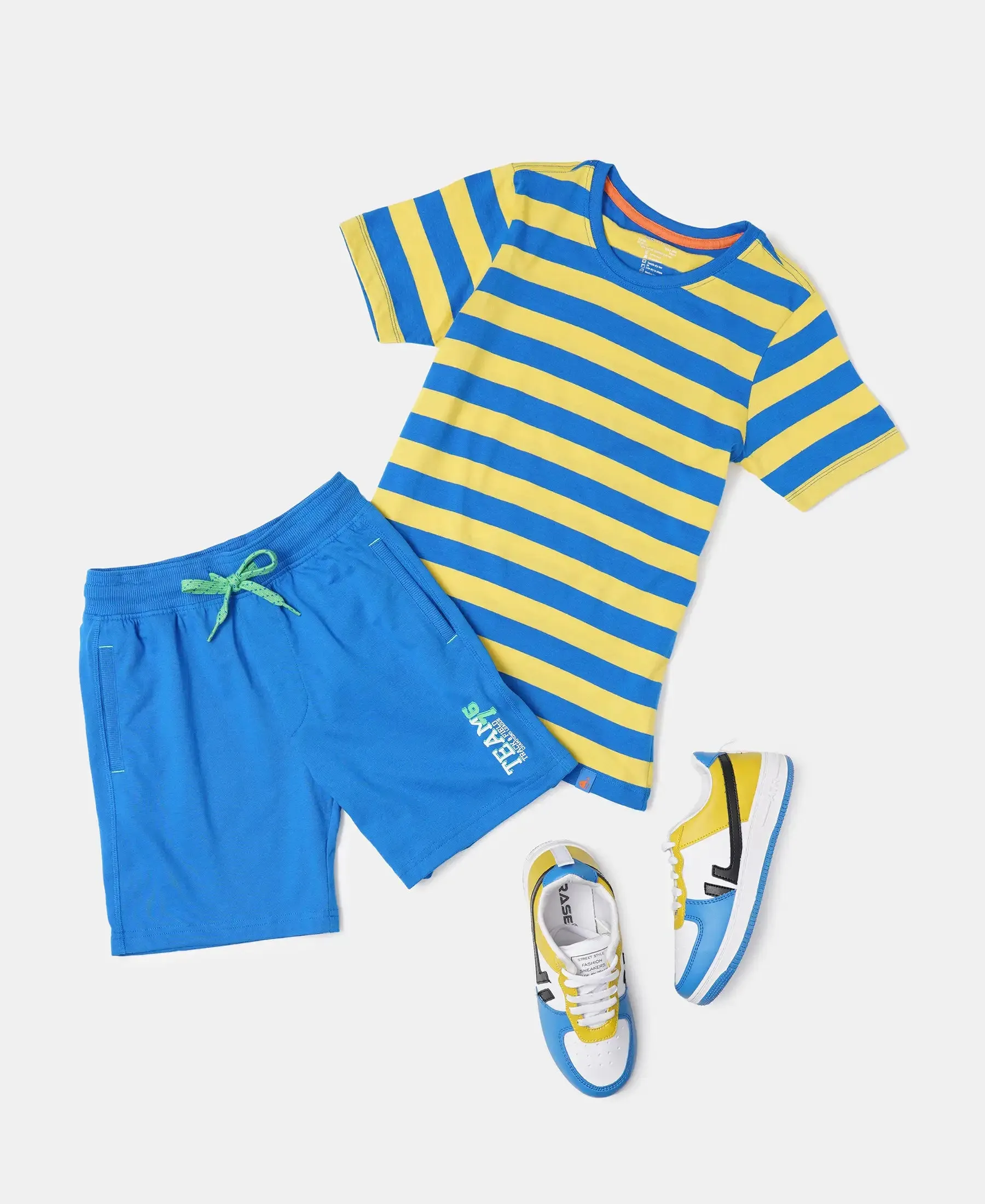 Boy's Super Combed Cotton Rich Graphic Printed Shorts - Neon Blue