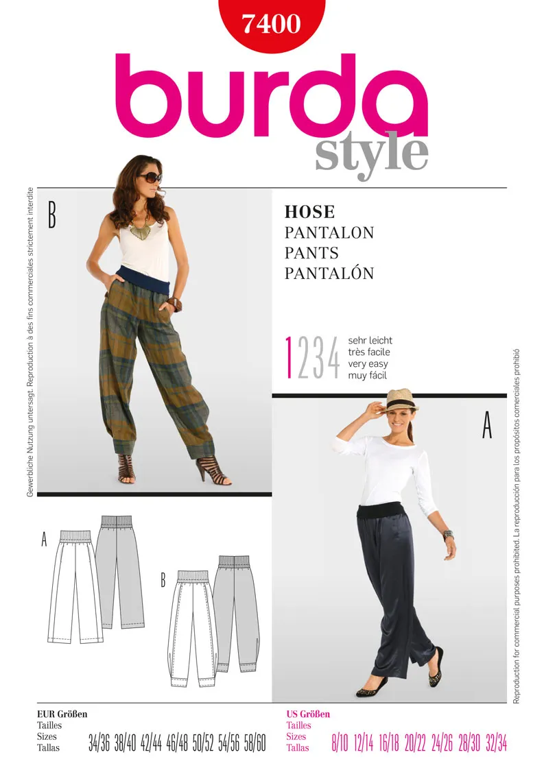 Burda 7400 Womens' Trousers Pattern
