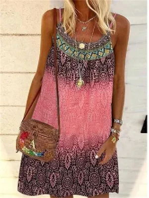 Casual Dress Chiffon Dress Sundress Mini Dress Yellow Pink Blue Sleeveless Geometric Print Summer Spring Cold Shoulder Basic  S M L XL 2XL 3XL 4XL 5XL for Women