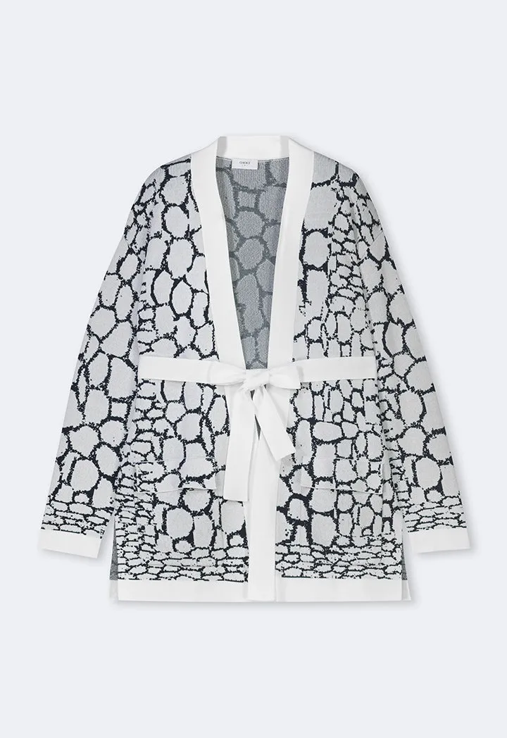 Choice Contrast Long Sleeves Knitted Cardigan Navy-White