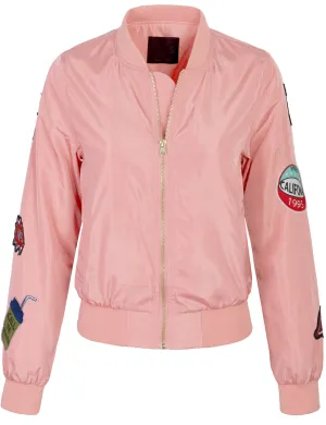 Classic Zip Up Lightweight Patched Bomber Jacket