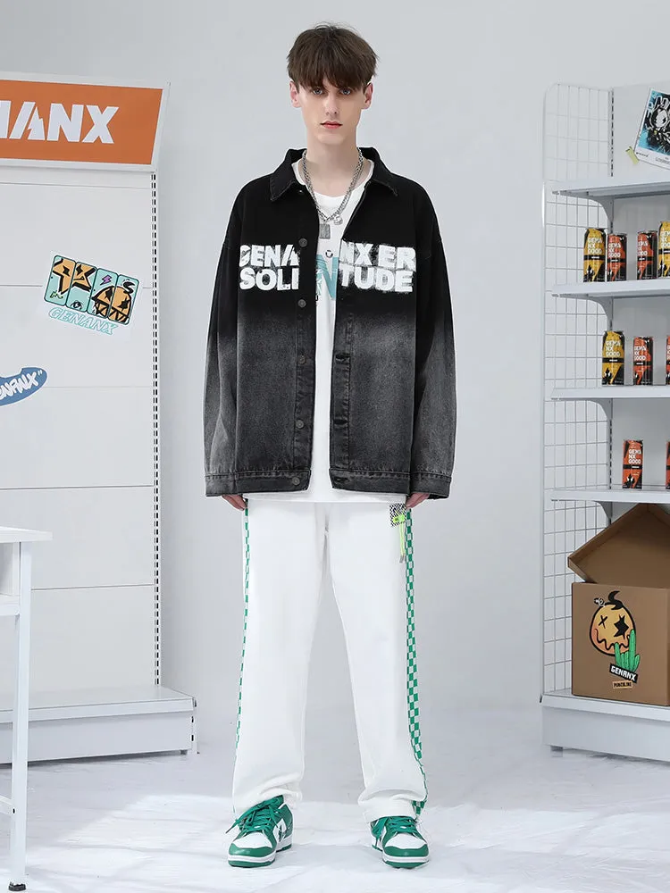 Color-contrast checkerboard printed label elastic rope leg cotton casual pants