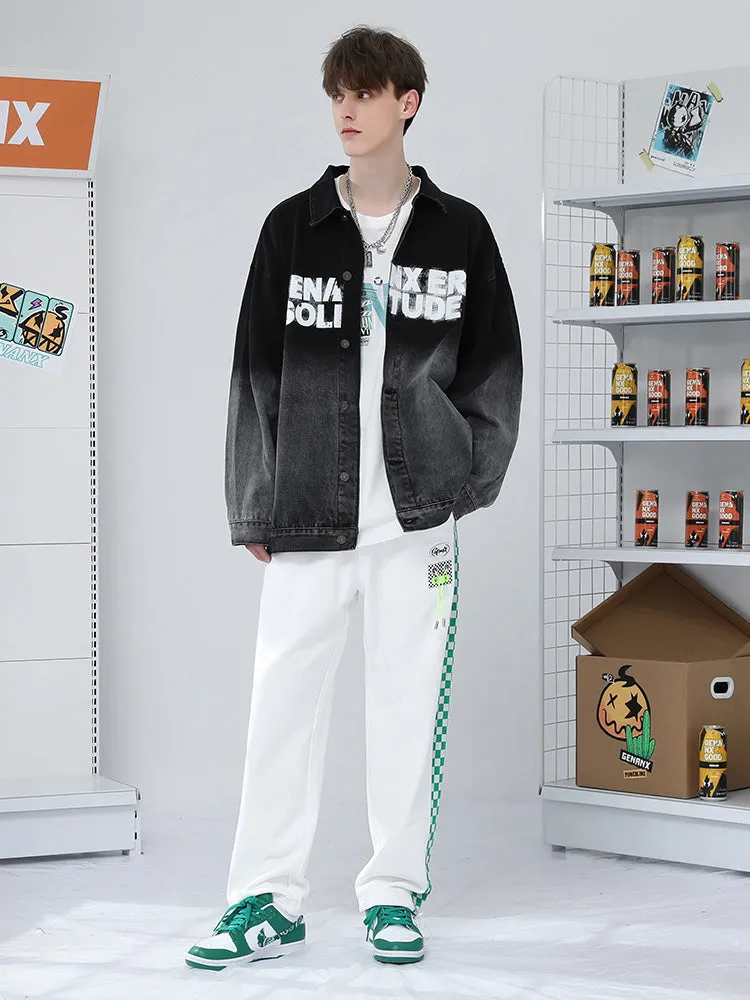Color-contrast checkerboard printed label elastic rope leg cotton casual pants