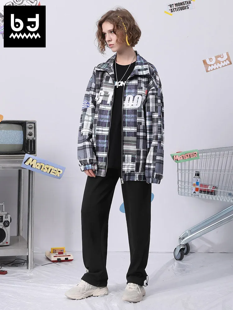 Color contrast patchwork letter label elastic rope leg cotton casual pants