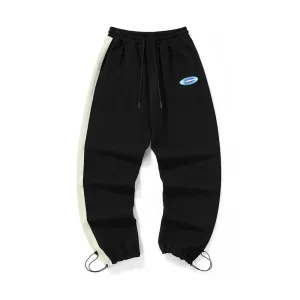 Color contrast patchwork letter label elastic rope leg cotton casual pants