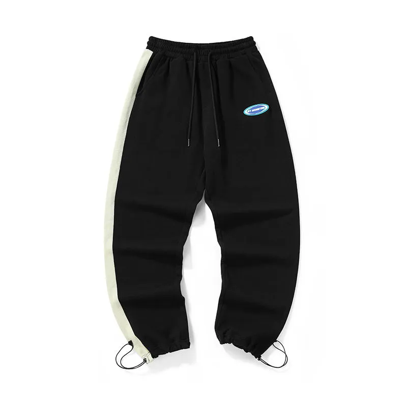Color contrast patchwork letter label elastic rope leg cotton casual pants