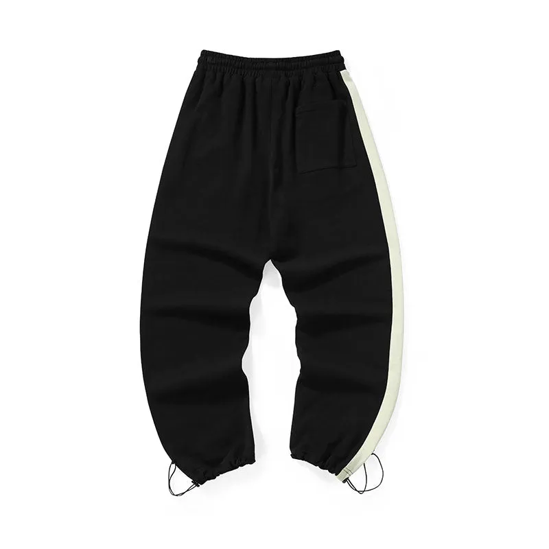 Color contrast patchwork letter label elastic rope leg cotton casual pants