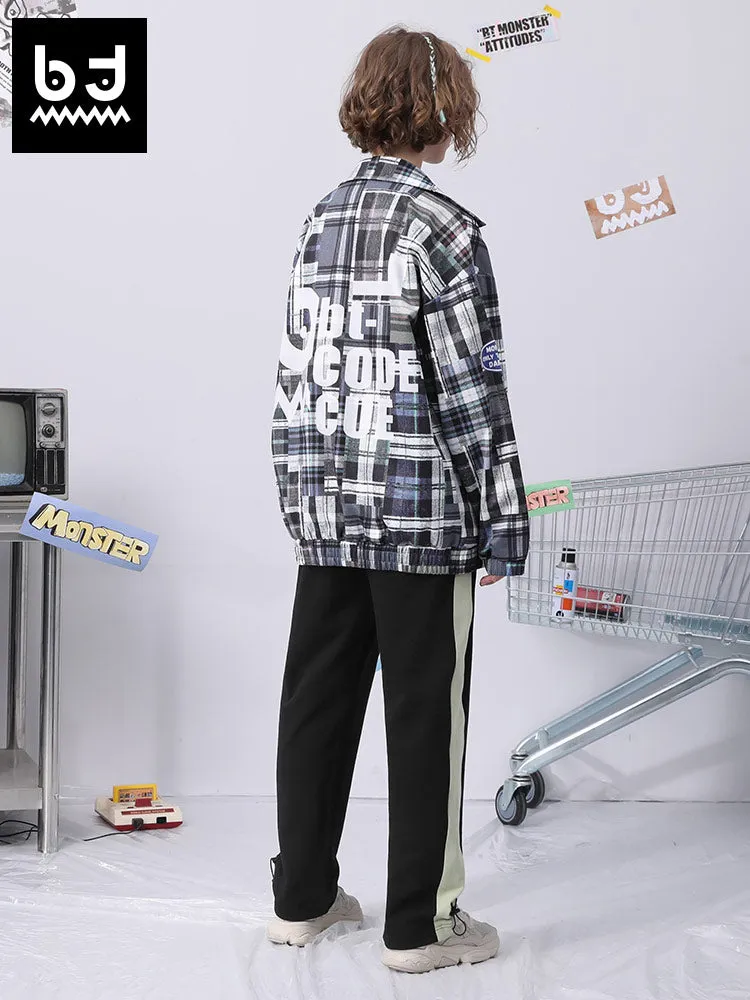 Color contrast patchwork letter label elastic rope leg cotton casual pants