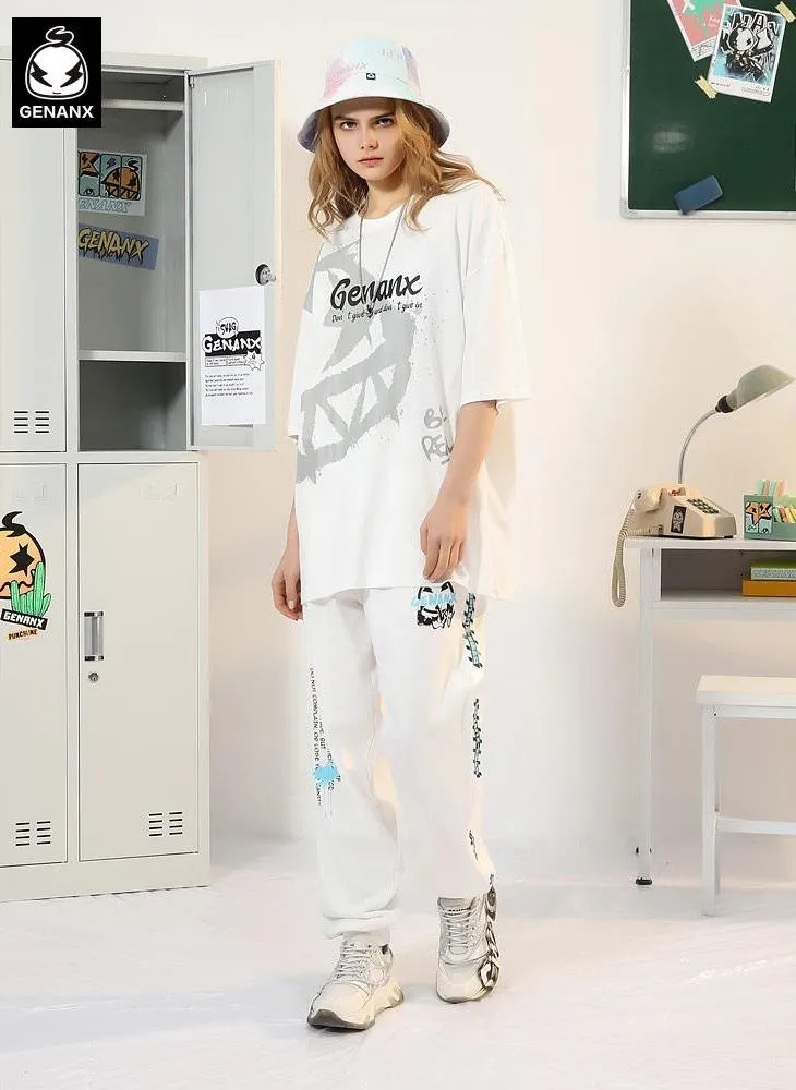 Contrast Color Graffiti Print Jogger Pants