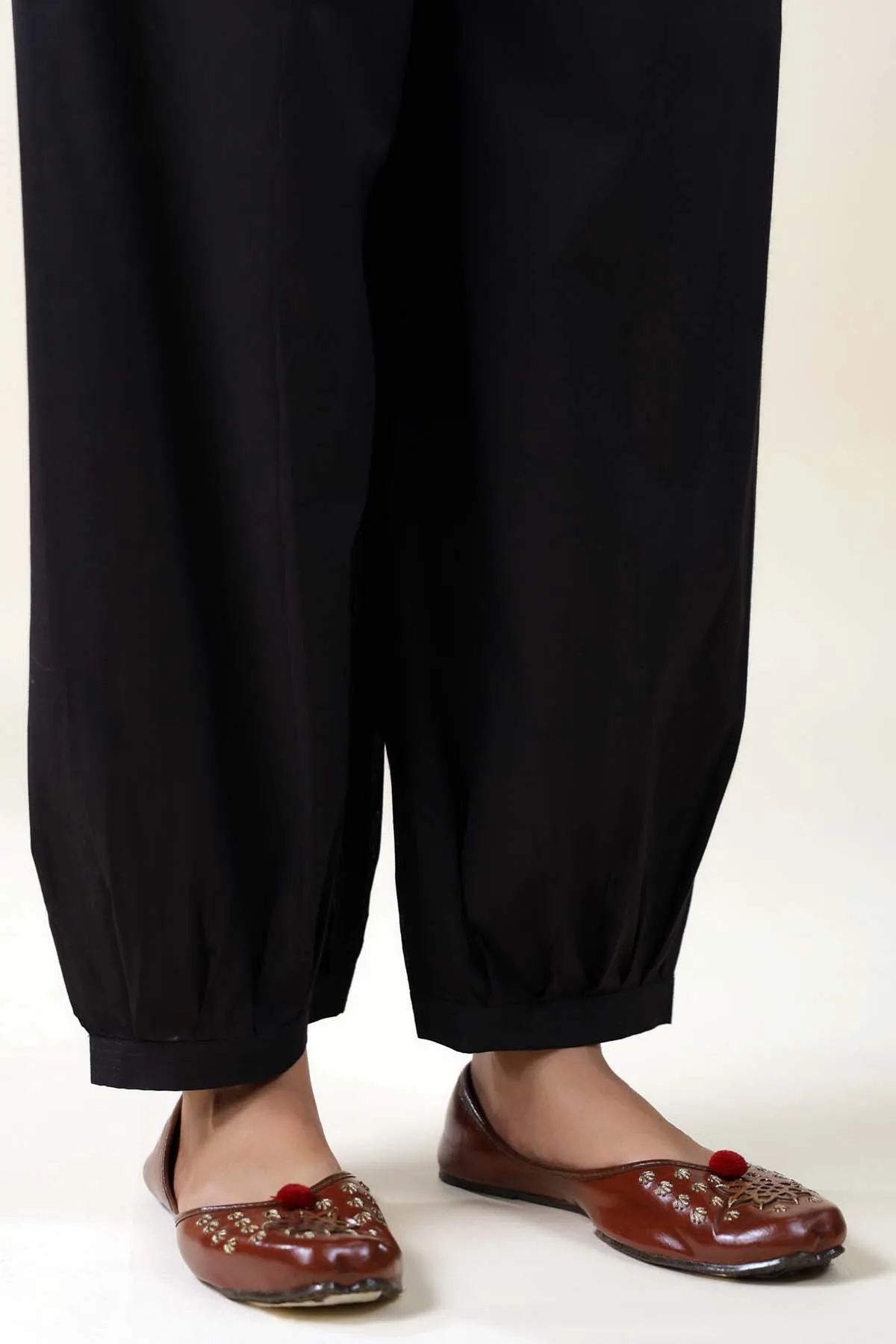 Cotton Straight Pants With Elasticated Waist In Salwar Style