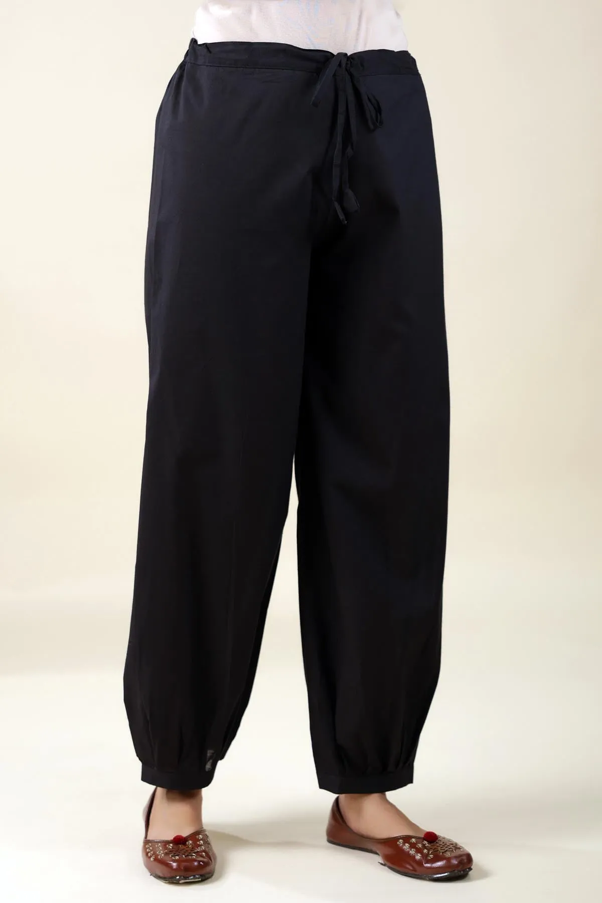Cotton Straight Pants With Elasticated Waist In Salwar Style