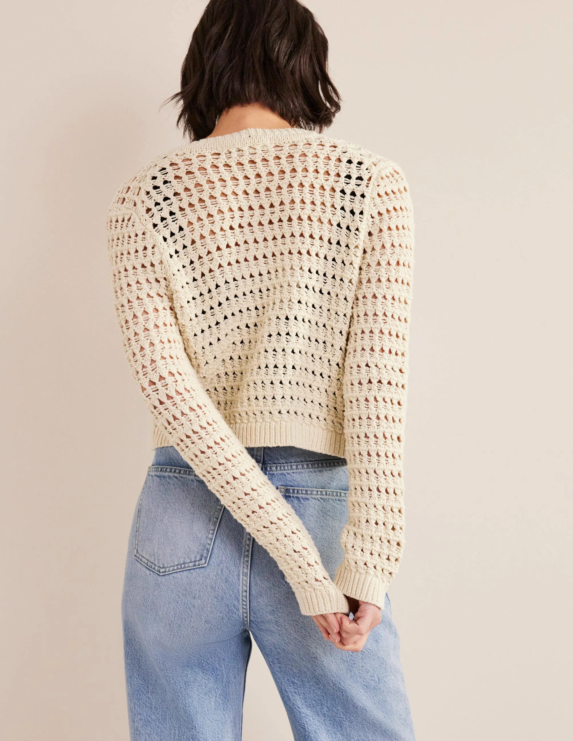 Cropped Crochet Cardigan-Warm Ivory