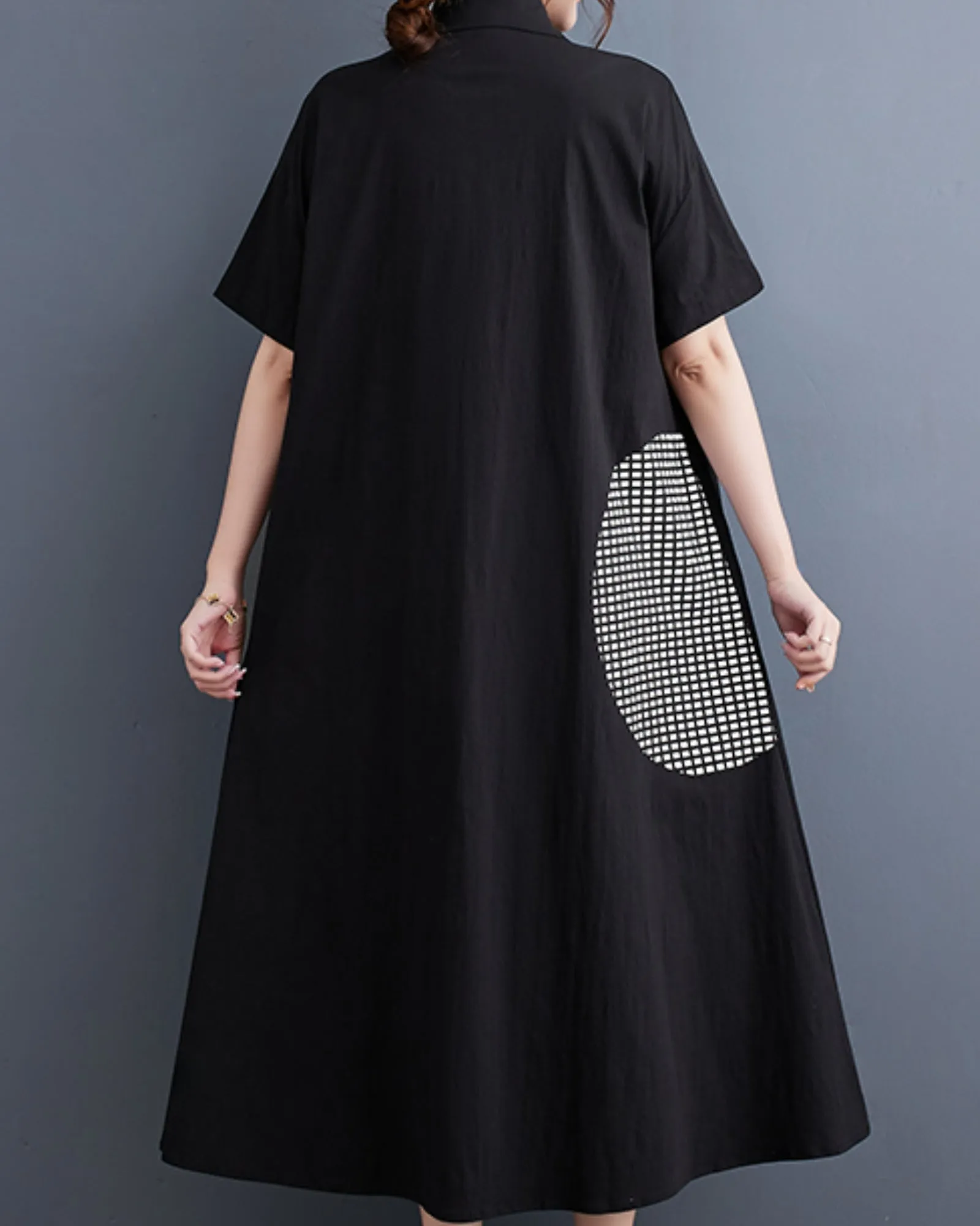 ellazhu Women's Short Sleeves Button Down Patchwork Pattern Print Shirt Dress GZ151