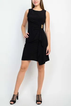 Emma & Michele Round Neck Sleeveless Gathered Side Solid Jersey Dress
