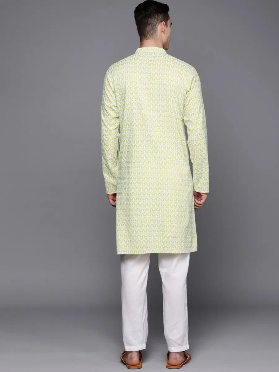Ethnic Motifs Embroidered Chikankari Pure Cotton Kurta with Trousers