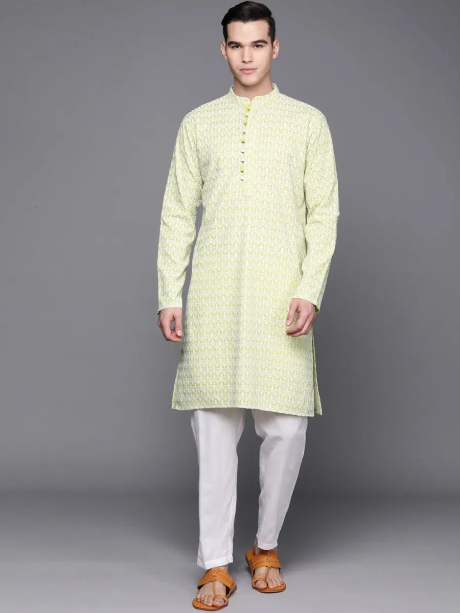 Ethnic Motifs Embroidered Chikankari Pure Cotton Kurta with Trousers