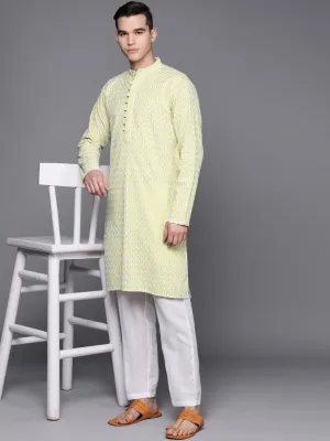 Ethnic Motifs Embroidered Chikankari Pure Cotton Kurta with Trousers