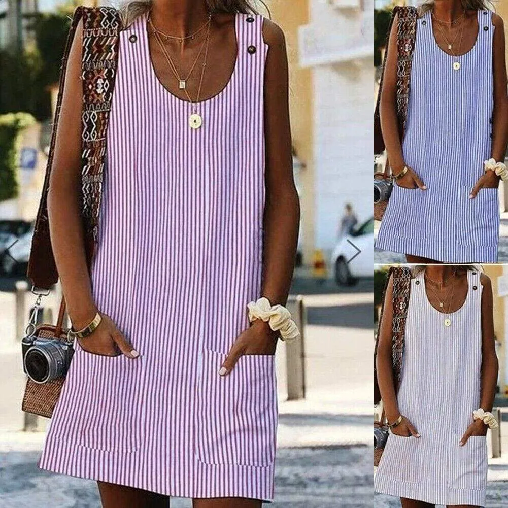FashionSierra - Plus Size Women Boho Stripe Short Mini Dress