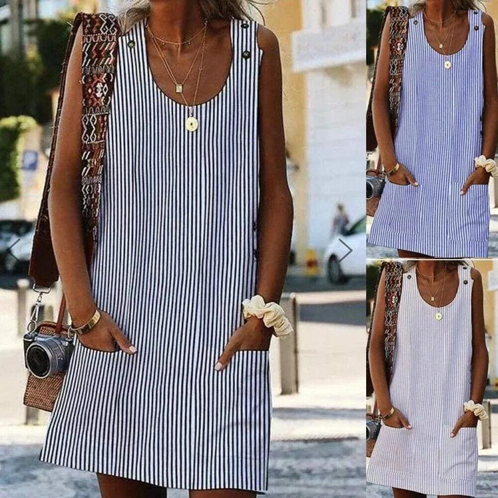 FashionSierra - Plus Size Women Boho Stripe Short Mini Dress