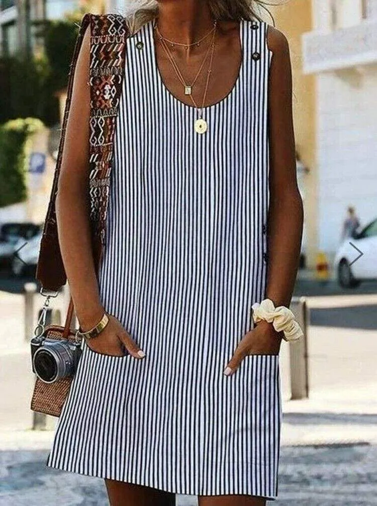 FashionSierra - Plus Size Women Boho Stripe Short Mini Dress