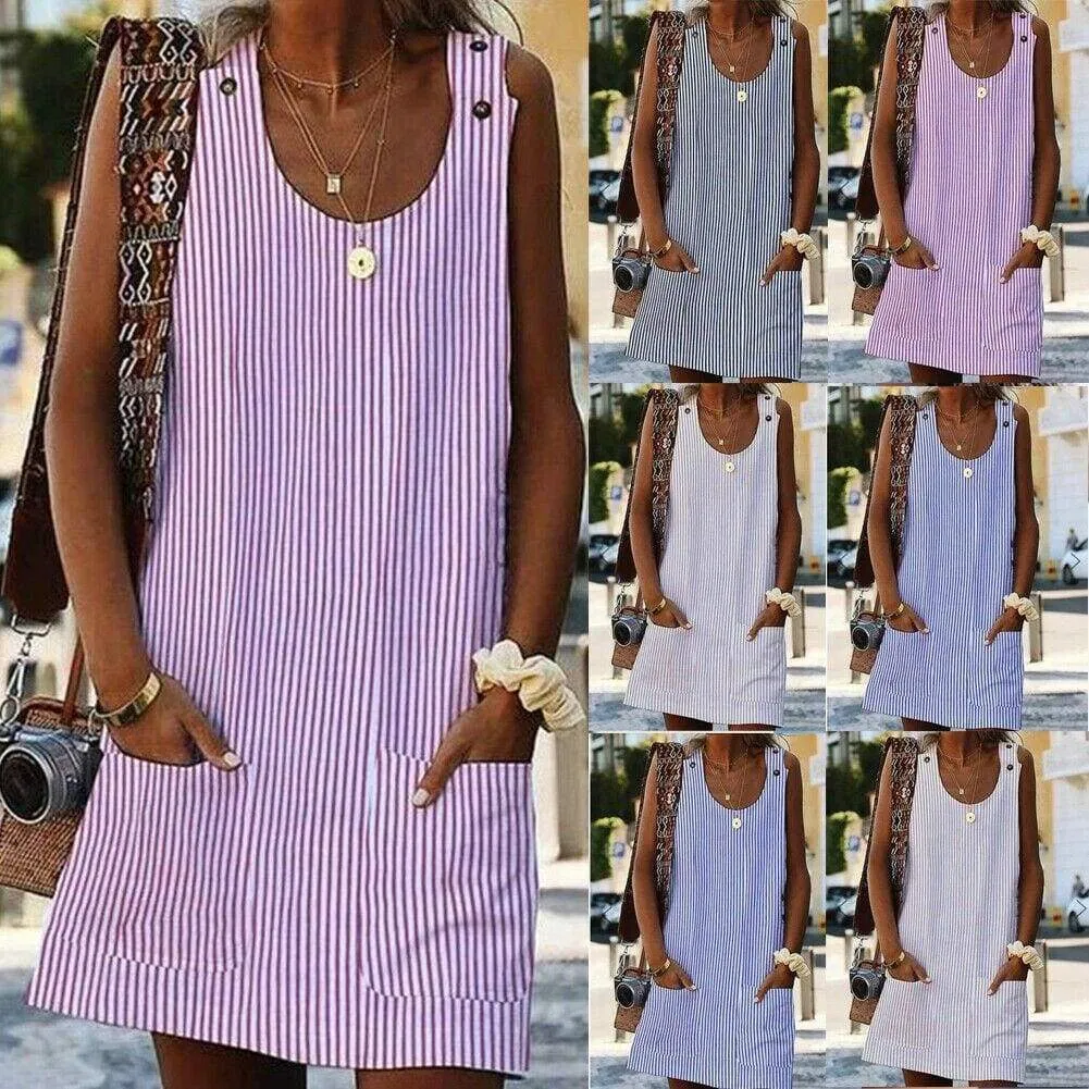 FashionSierra - Plus Size Women Boho Stripe Short Mini Dress