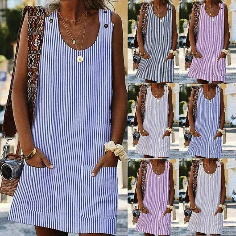 FashionSierra - Plus Size Women Boho Stripe Short Mini Dress