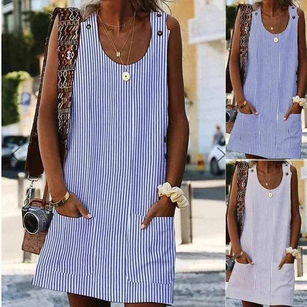 FashionSierra - Plus Size Women Boho Stripe Short Mini Dress