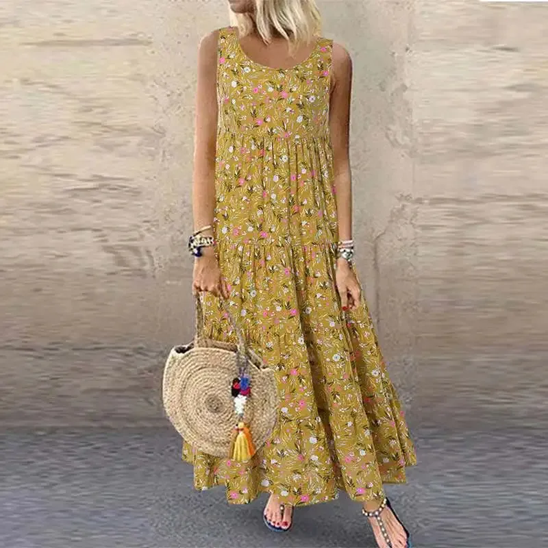 Floral Sleeveless Round Neck Boho Sundress (4XL 5XL)