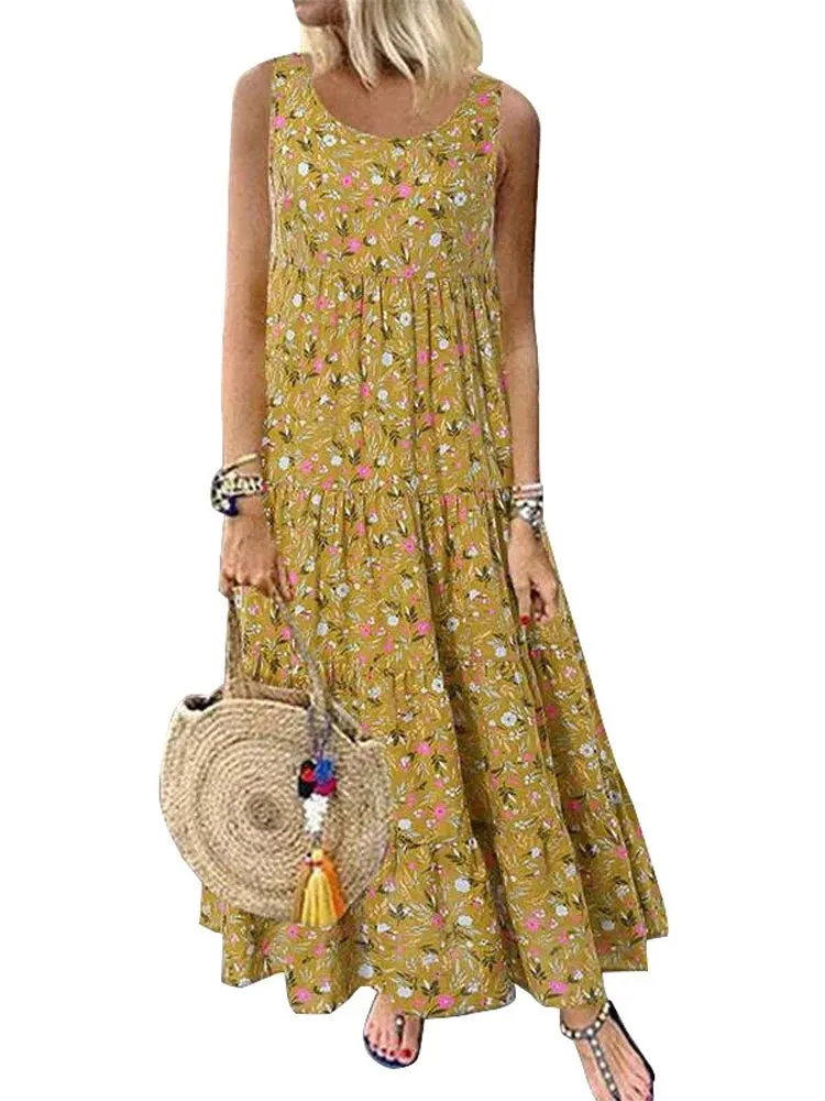 Floral Sleeveless Round Neck Boho Sundress (4XL 5XL)