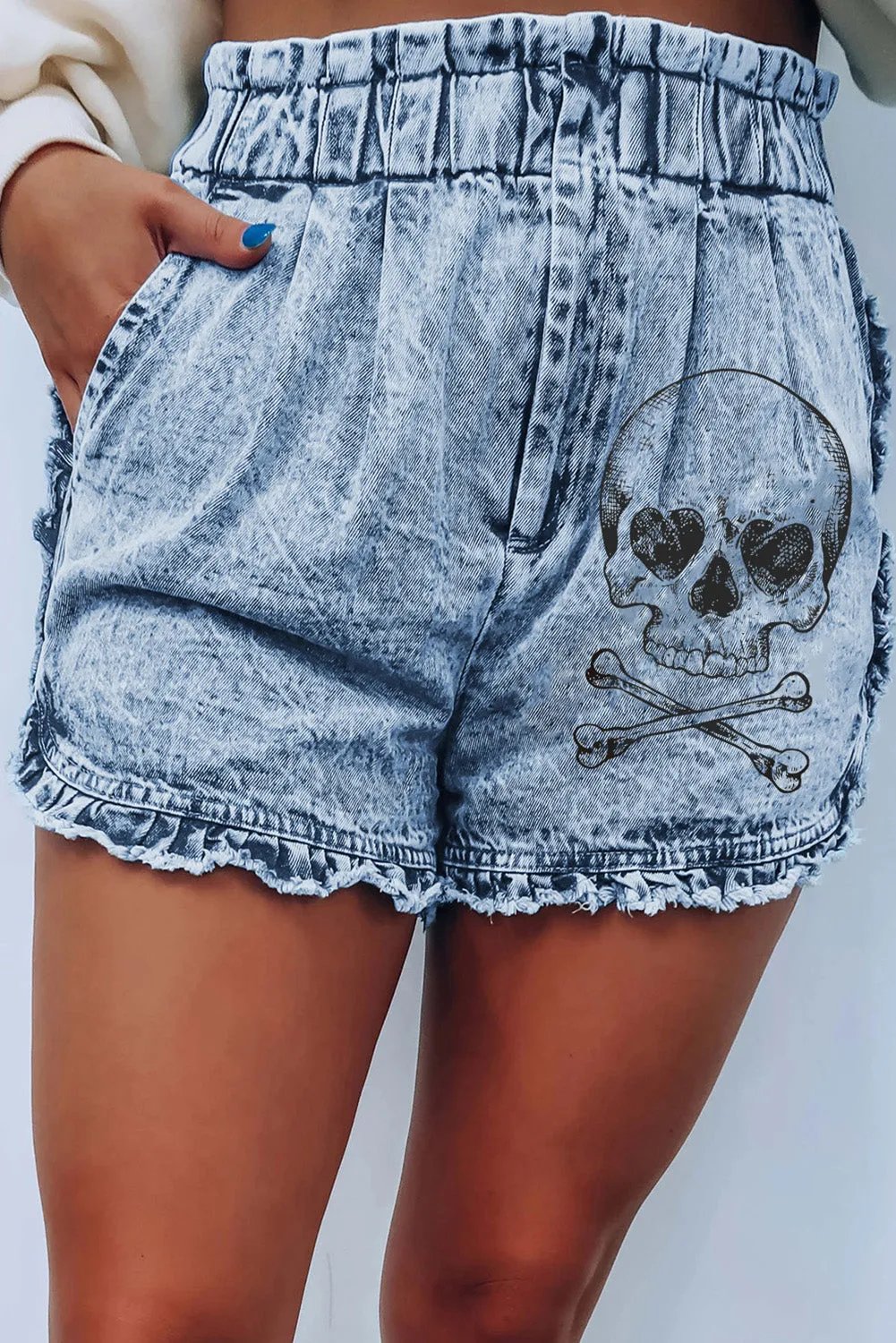 Flounce High Waist Denim Shorts