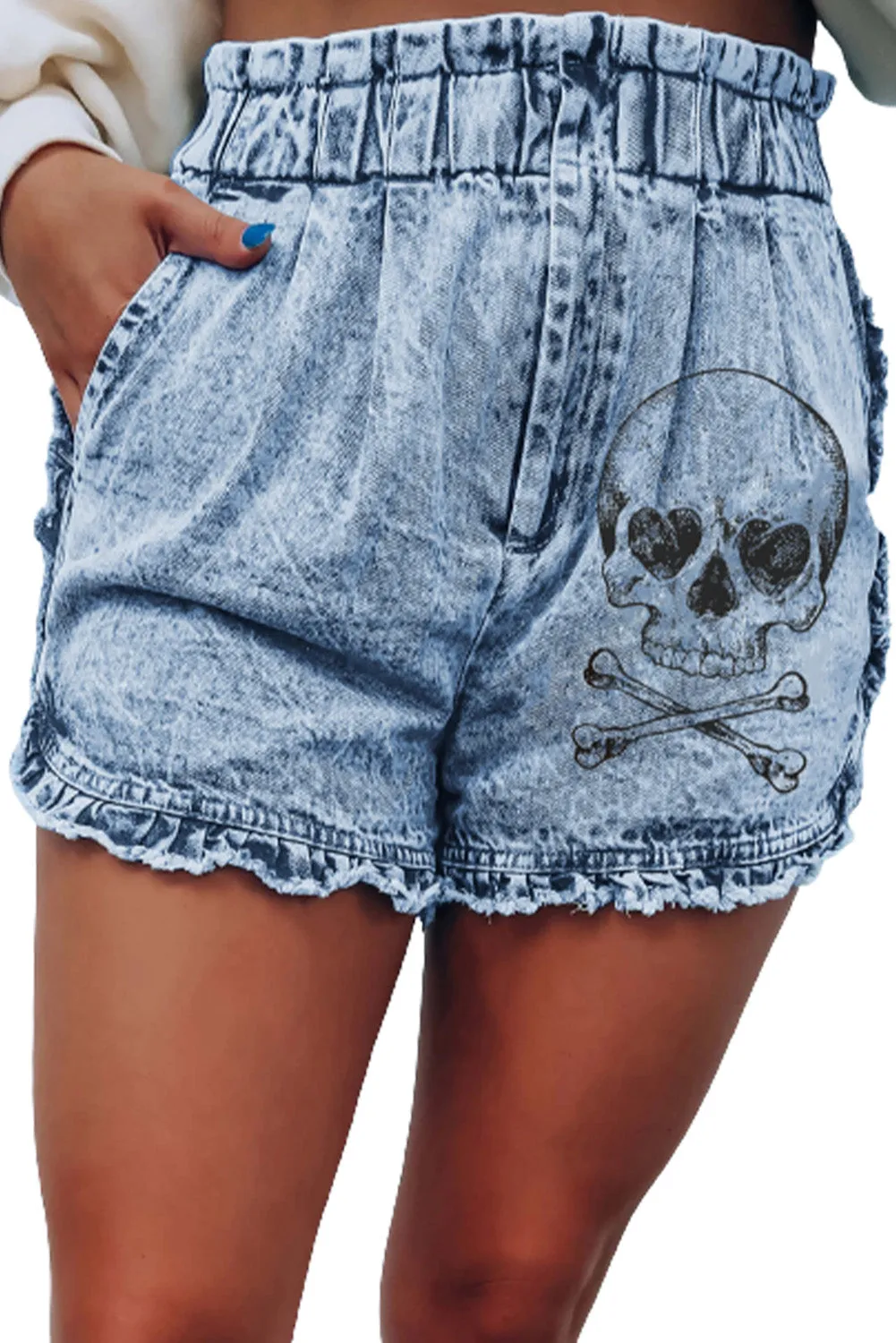 Flounce High Waist Denim Shorts