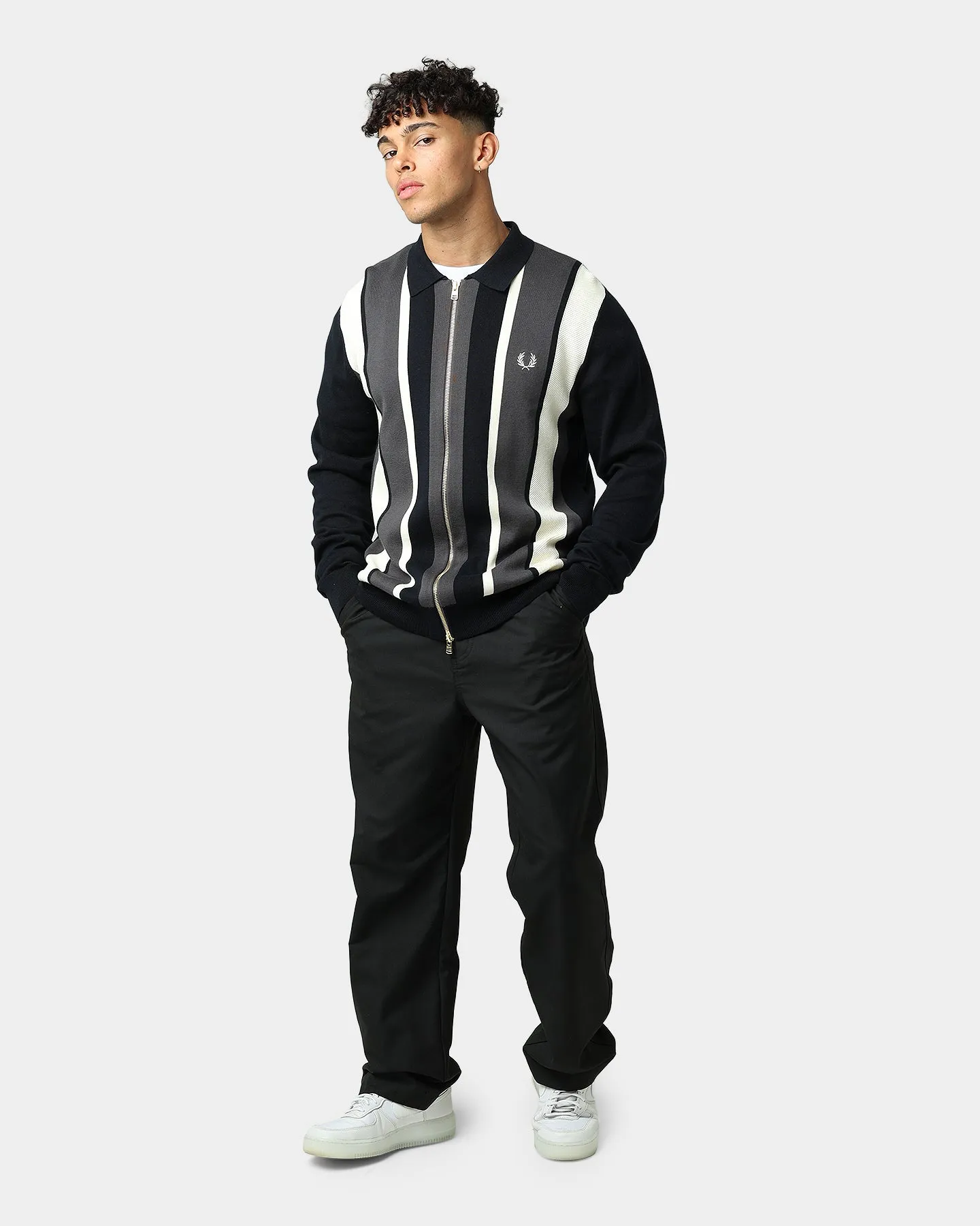 Fred Perry Striped Zip-Through Cardigan Navy